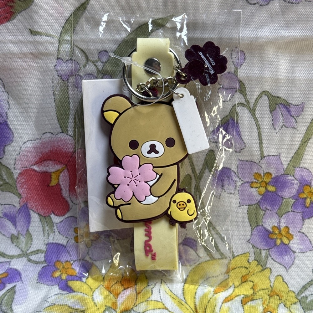 Rilakkuma Sakura Keychain NWT Round1 Exclusive San-X Bear Chick Charm